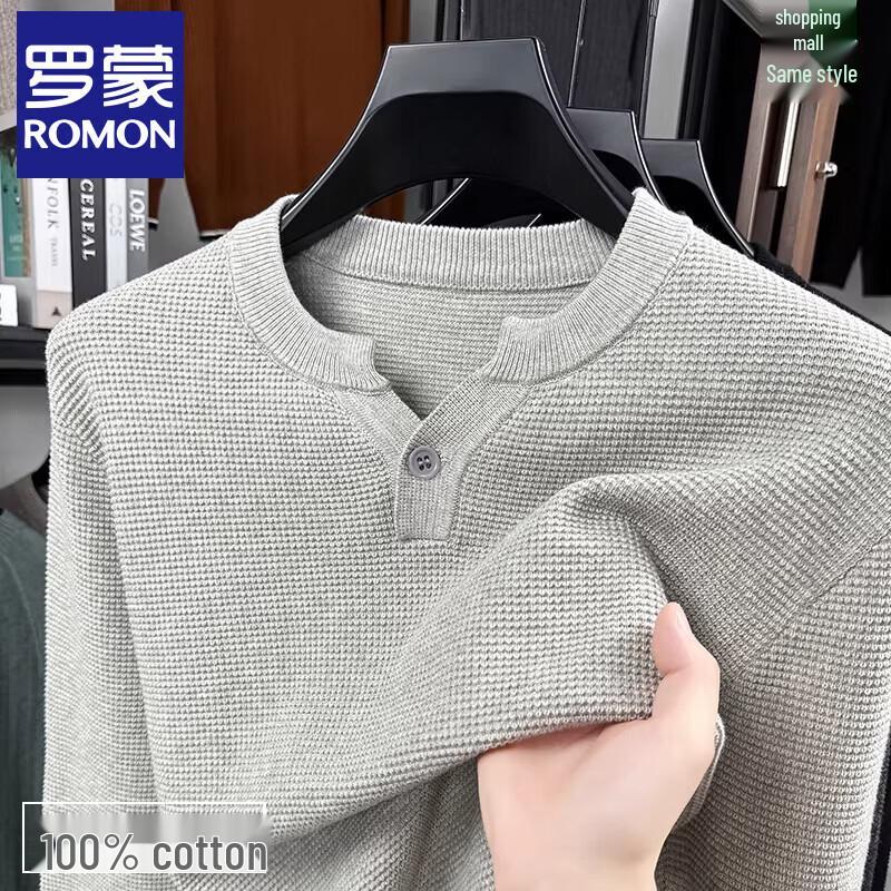 Romon Men s 100% Cotton Knitted Long-Sleeve Polo Shirt XL