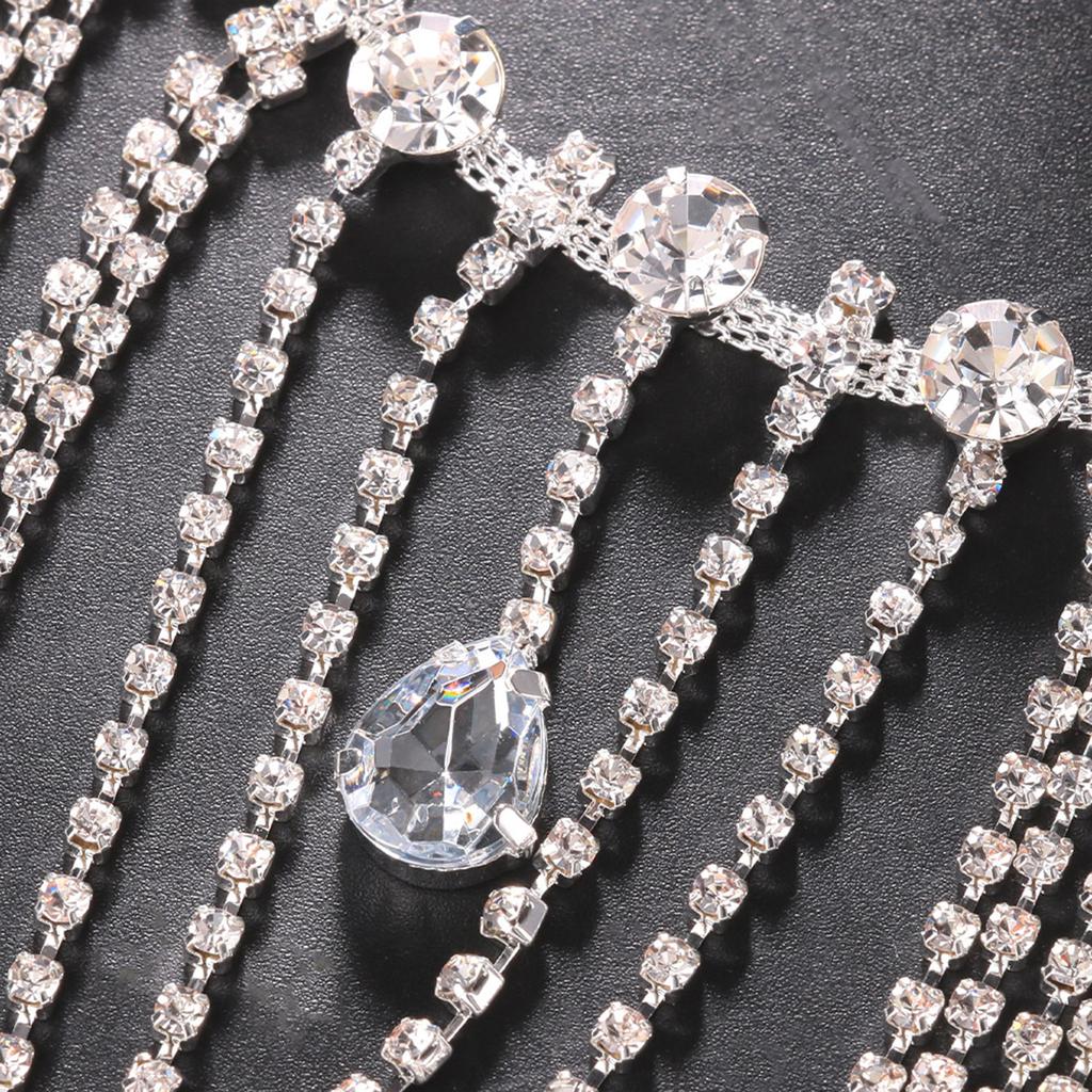 Crystals Tassels Shoulder Chain Necklace Multilayered Body Jewelry Accessory for Women Bridal Wedding Arm Supplies