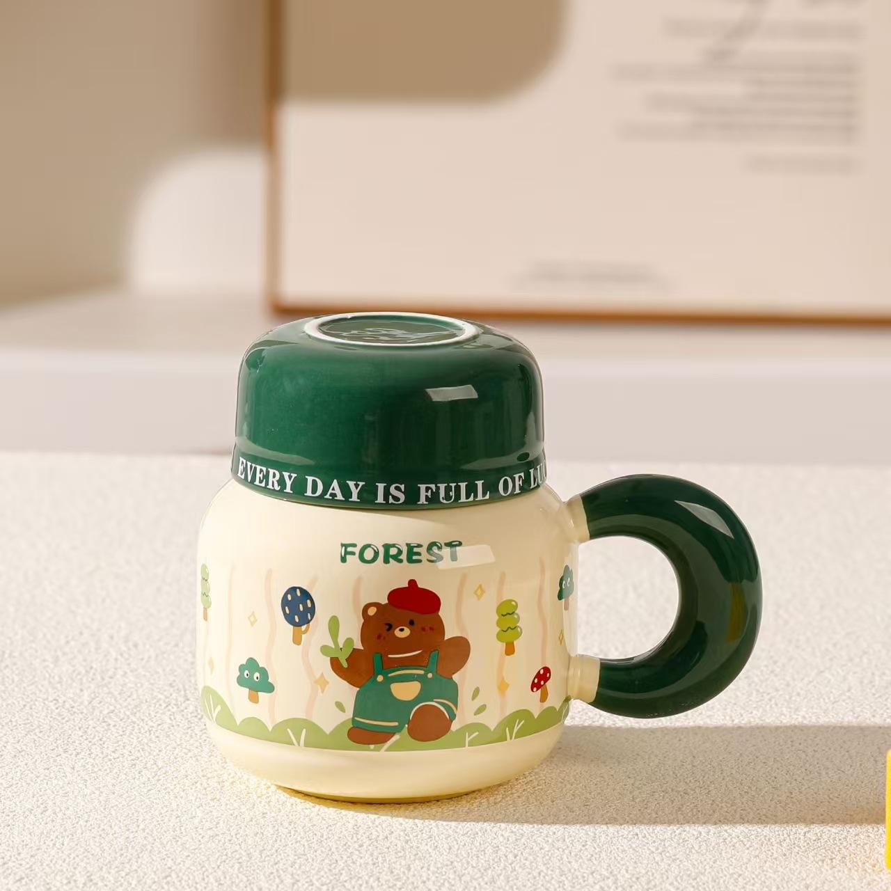 

High Beauty Cherry Blossoms Tall Cups, Cartoon Animal Ceramic Mugs, Heat-resistant Tulip Coffee Mug,Polka Dot Cat Dog Kawaii Cup 301-400ml