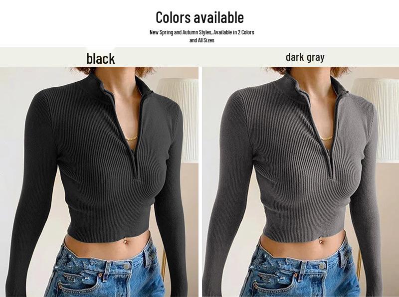 2025 Autumn Long-Sleeve Zipper Cropped Slimming Top