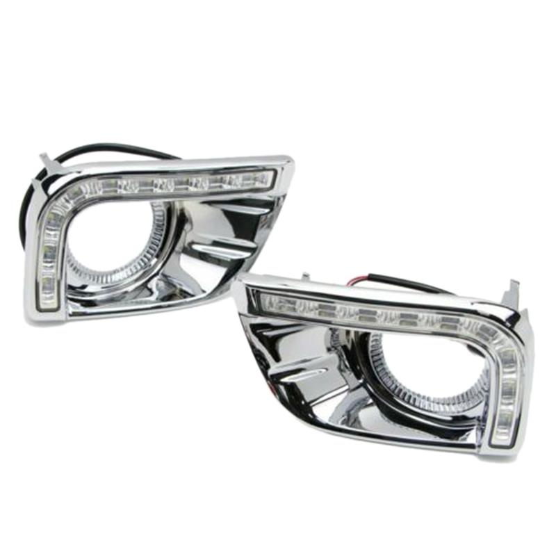 2Pcs Car LED DRL Daytime Running Light Chrome Fog Lamp For Toyota Prado J150 2010-2013