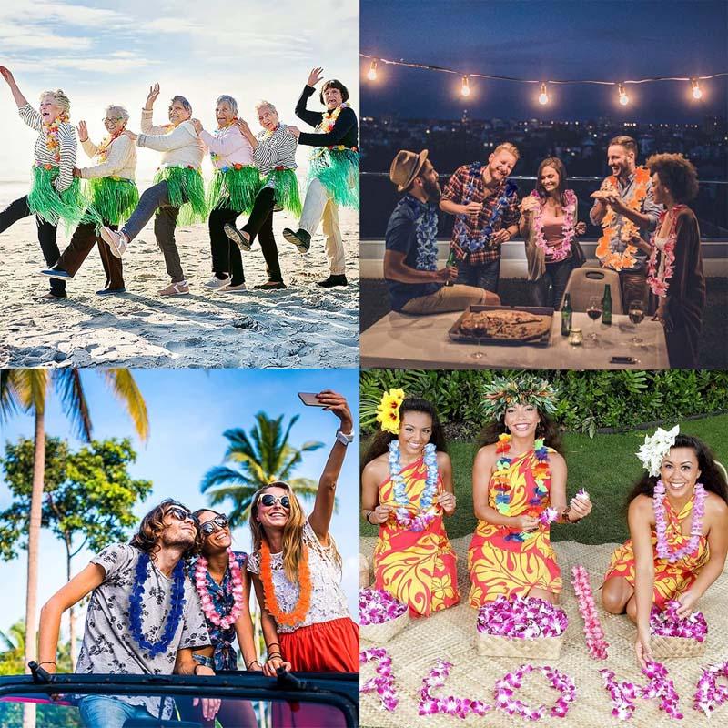 Hawaiian Lei Hula Garland Fancy Dress Up 100cm Flower Necklace Beach Party Prop
