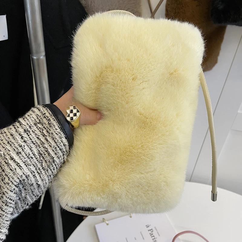 

Милая однотонная сумка через плечо из искусственного меха кролика с плюшем, женская модная портативная сумка для мобильного телефона, кавайная женская сумочка в подарок