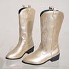Fashion Gold Mid-calf Boots Women Silver Pointed Western Cowboy Boots Retro Fashion Black Boot Plus Size 36-43 WomenBoots 2025