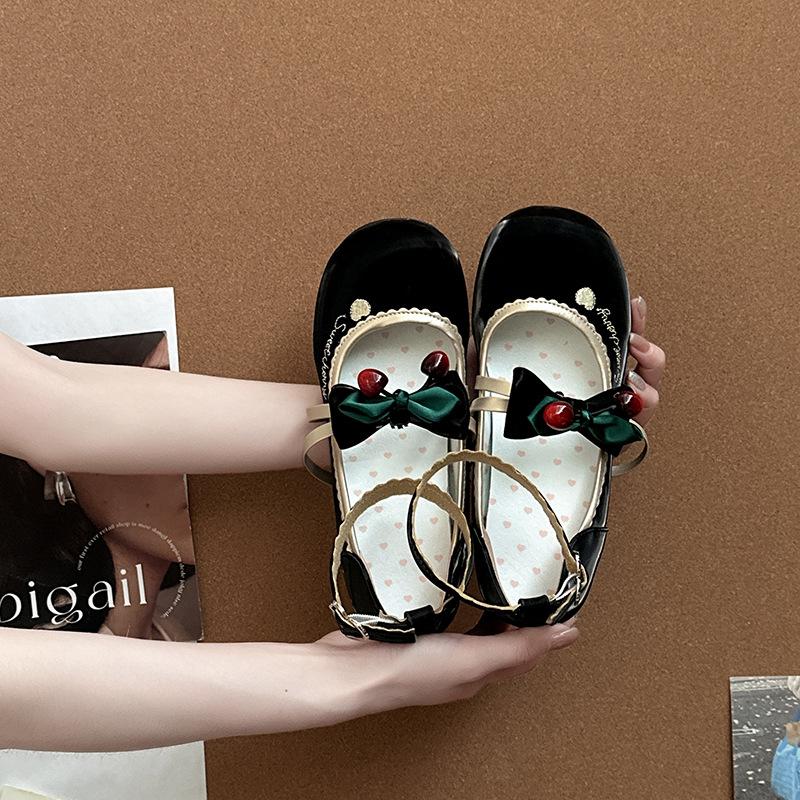 Round head thick heel women's French sweet and cute bow 2025 summer new sweet and versatile casual high-heeled single shoes