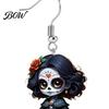 Day of The Dead Earrings Halloween Witch Earrings, Gothic Drop Lightweight Acrylic Pendant Anti-rust Alloy for Women Girls Accessories