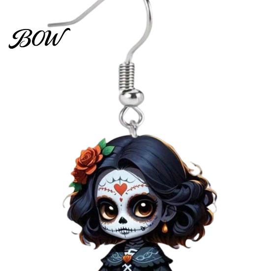Day of The Dead Earrings Halloween Witch Earrings, Gothic Drop Lightweight Acrylic Pendant Anti-rust Alloy for Women Girls Accessories