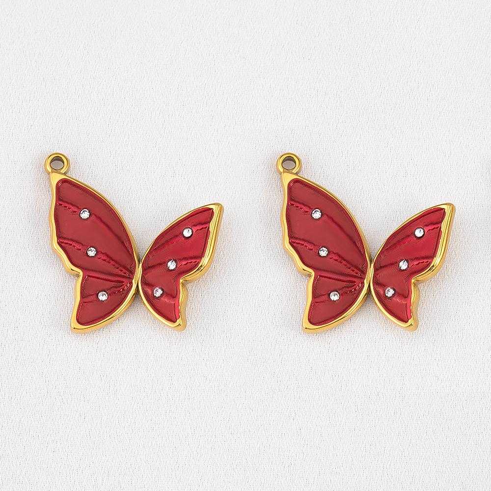 2pcs Stainless Steel Enamel Butterfly Pendants Crystal Bead Imitation Pearl Shell Heart Charm DIY Trendy Necklace Jewelry Making
