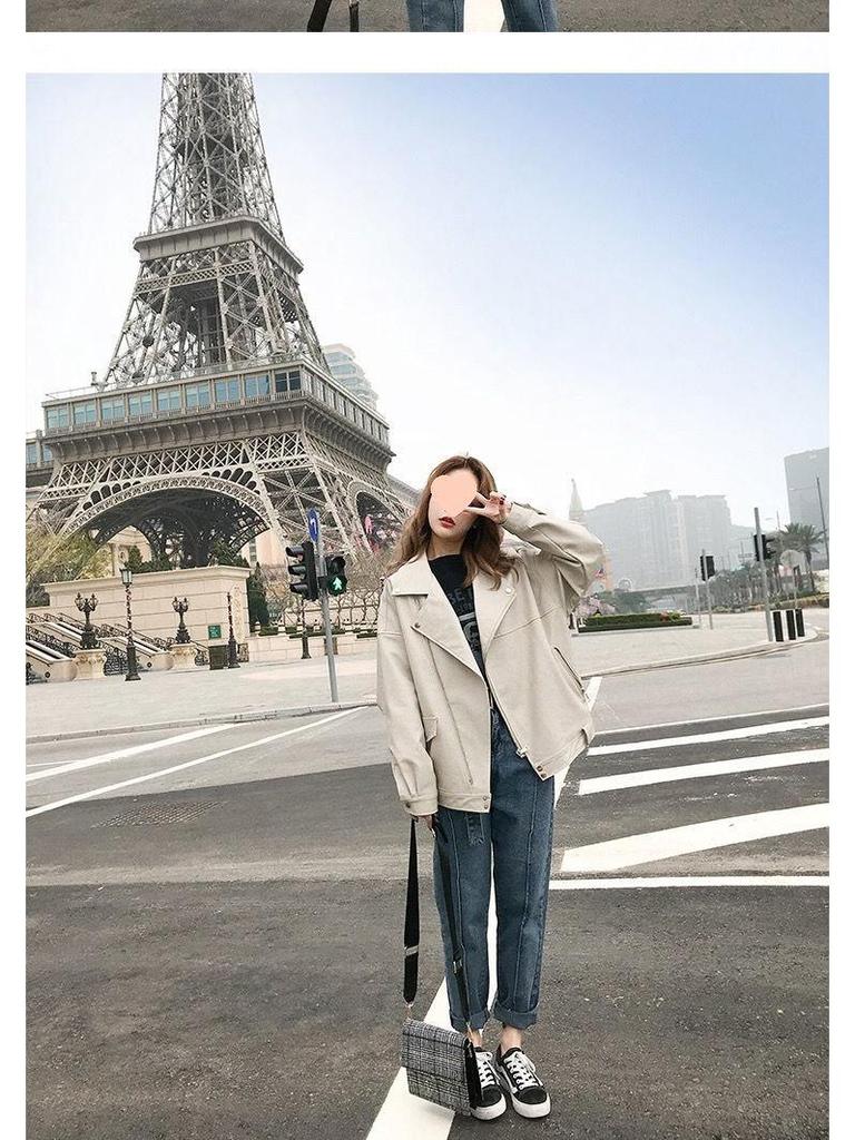 Women's Thick PU Leather Motorcycle Jacket - Spring/Summer, Korean BF Style, Loose Fit, College Short Outerwear