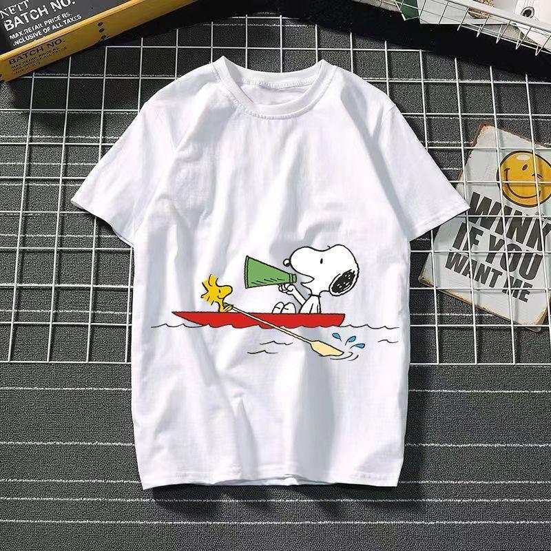 Funny Summer Fashion Snoopy Cartoon Printed Men's and Women's T-Shirts High Quality Cotton Casual Sports Short Sleeves Tops