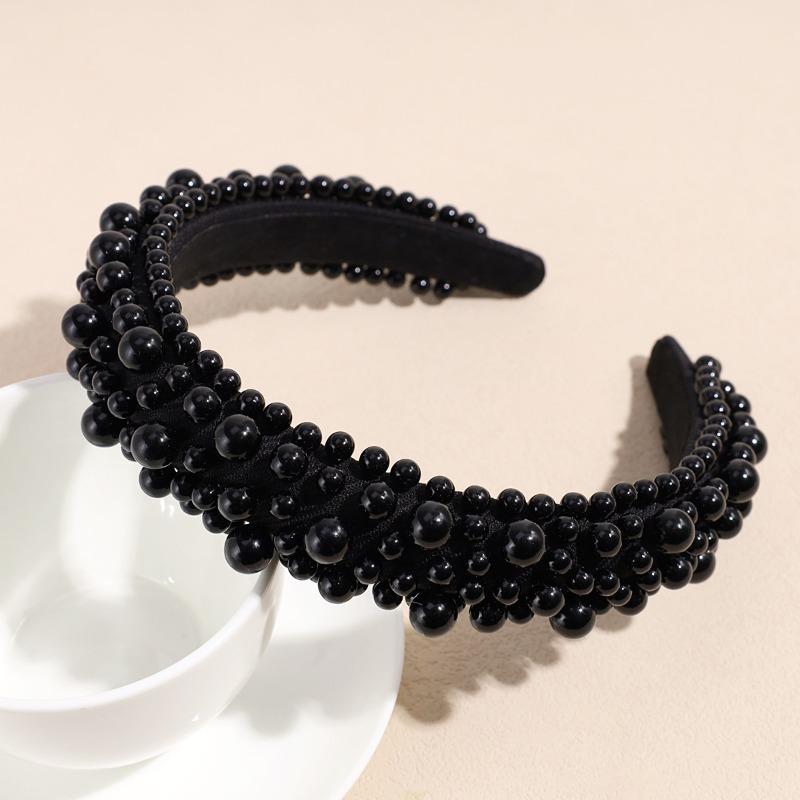 Baroque sponge pearl hair accessories - handmade beaded solid color wide headband чёрный