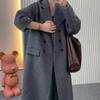 New Double Pocket Double-sided Cashmere Coat Temperament Slim-fit Coat Half-open Neck Long Cashmere Coat Medium and Long