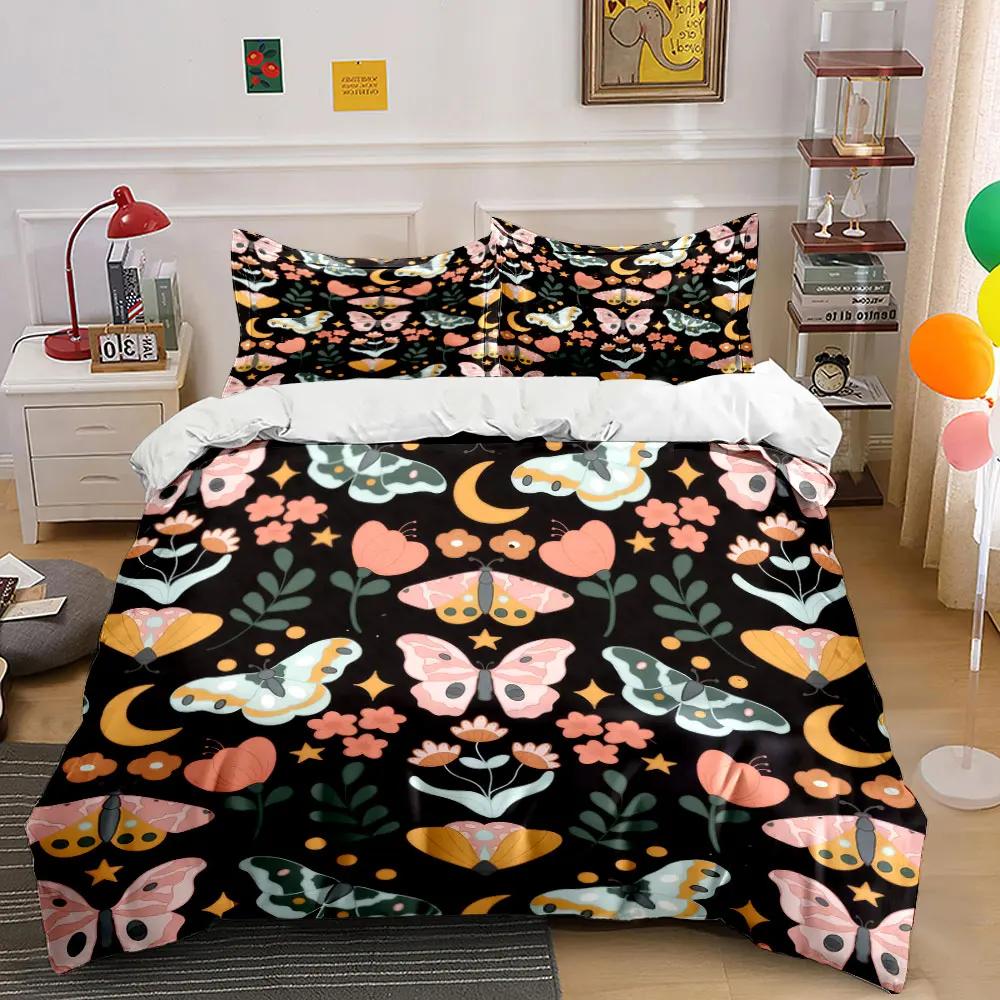 Butterfly Floral Pattern Decor Set Soft Comfortable Duvet Cover Bedding Set Included 1*Duvet Cover & 2*Pillowcases gift