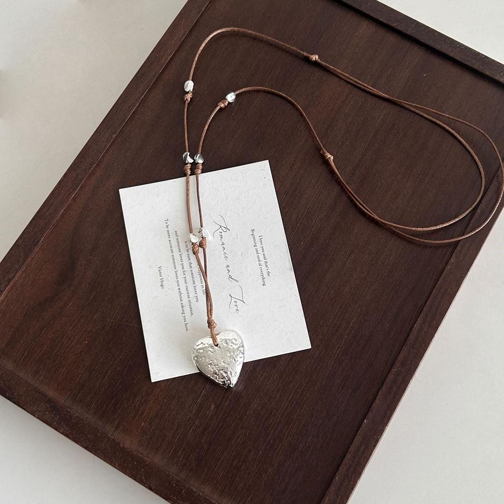 Korean Ins Style Simple Long Adjustable Beaded Heart Pendant Necklace For Women