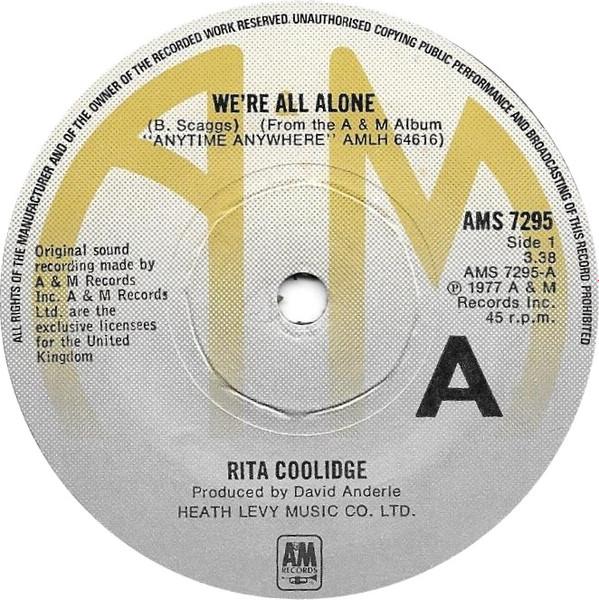 

7inch Record RITA COOLIDGE - We re All Alone AMS7295 A&M Records 1977 Japan Rock Used