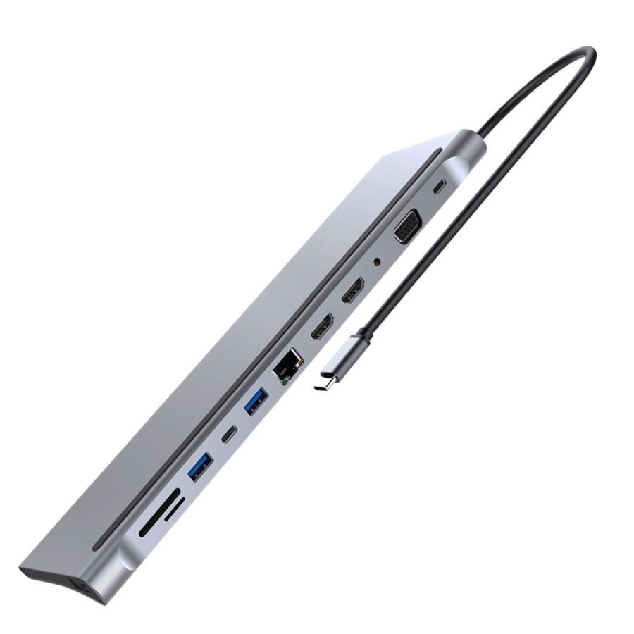 

12 In 1 Type-C Hub USB 3.0 VGA RJ45 USB-C 3.5mm Adapter For Laptop Notebook