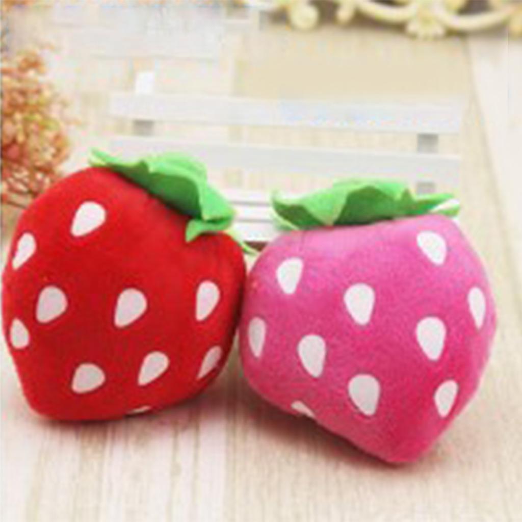 Dog Plush Squeaky Toy Cute Strawberry Fruit Shape Pet Plush Chew Toy for Teeth Grinding Relieve Boredom Pink