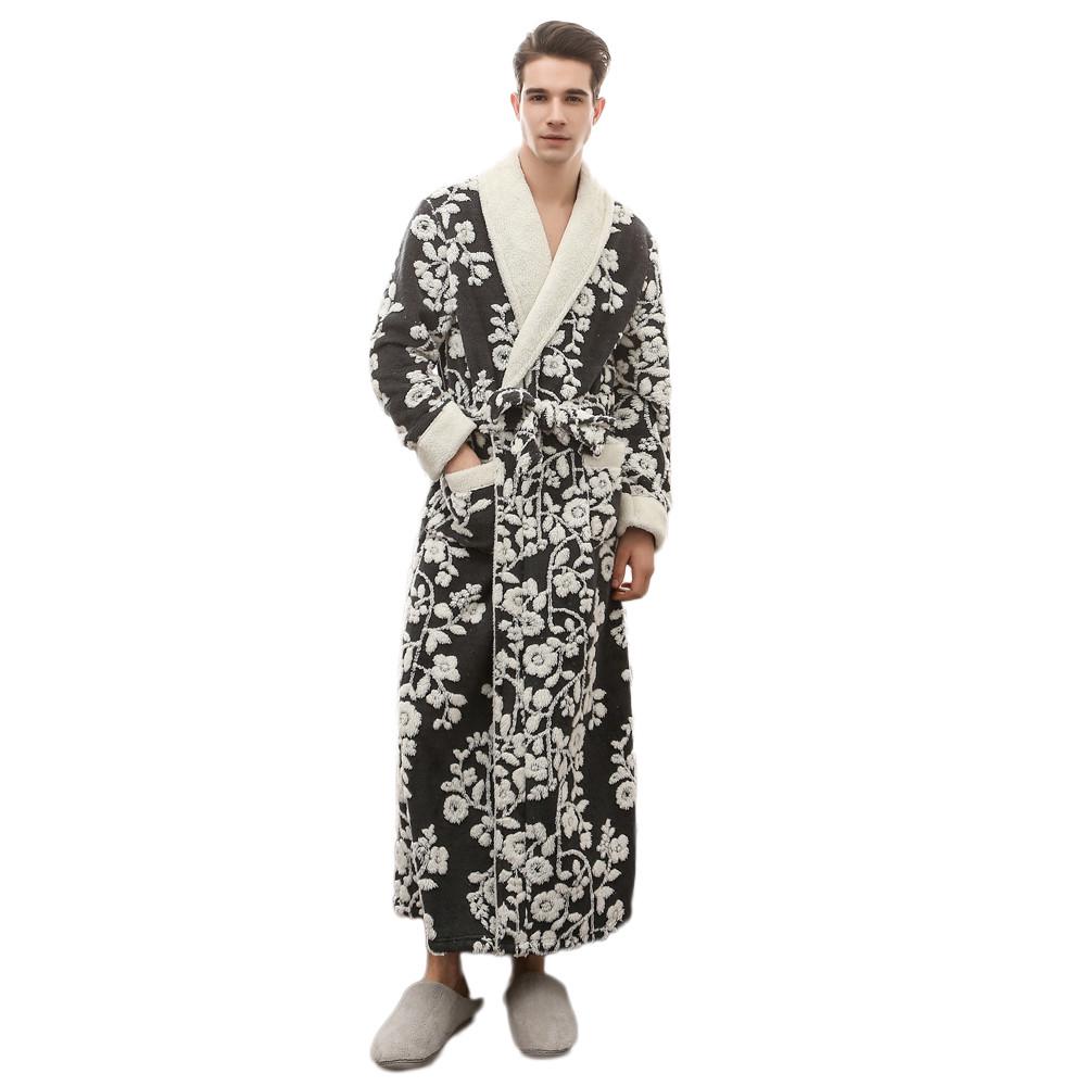 Winter Men Lengthened Coralline Plush Shawl Bathrobe Long Sleeve Robe Coat Winter Men Lengthened Coralline Plush Shawl Bathrobe Long Sleeve Robe Coat
