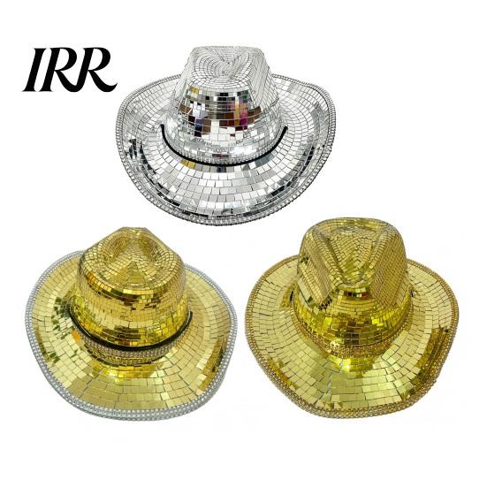 Durable Disco Hat Western Cowboy for Men Women, Sparkly Silver Stage Mirror Music Festivals, Concerts, Party