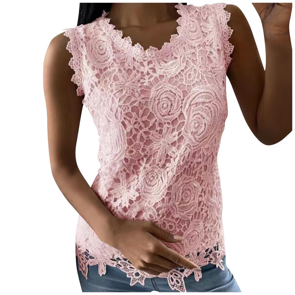 Women's Fashion Lace Patchwork Round Neck Vest