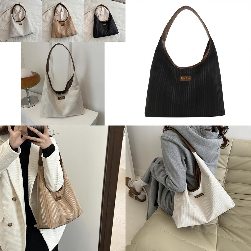Chic Retro Canvas Tote Bag For Women Spacious Everyday Handbag In Black White Khaki
