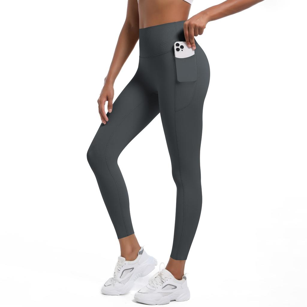 High-intensity Tight Yoga Pants Non-marking High-waisted Tummy-tucking Sports Pants High Elastic Side Pockets Quick-drying Fitness Pants