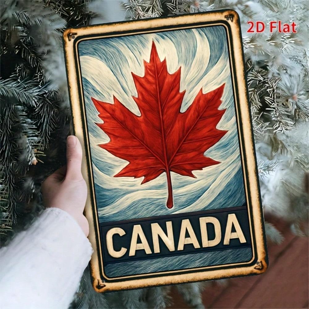 1PC Vintage Metal Wall Art Canada Maple Leaf Tin Sign Rustic Home Decor 8x12 Inch