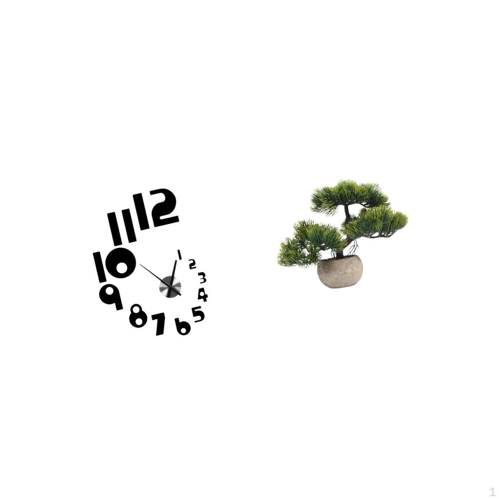 Creative 3D Wall Clock Stickers with Arabic Numbers And Artificial Bonsai Tree Faux Plant for