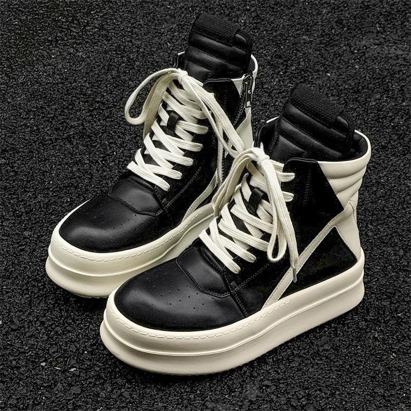 Scarpe da ginnastica alte alla moda, testa grande, suola spessa, triangolo invertito americano, rialzanti, di nicchia, con cerniera da uomo, stile high-street, scarpe muffin, stivali Martin, scarpe da skate