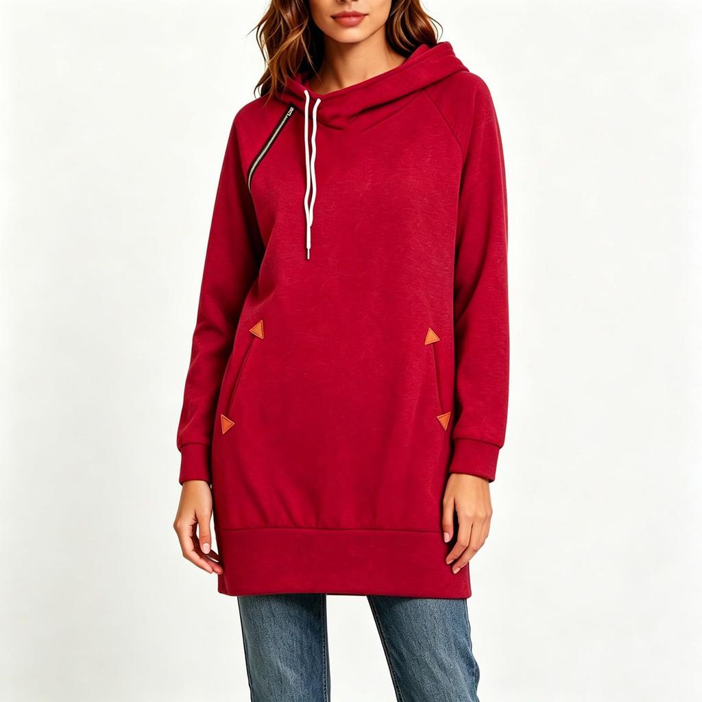 Women's Casual Hooded Zip-Up Sweatshirt Tunic for Everyday Wear