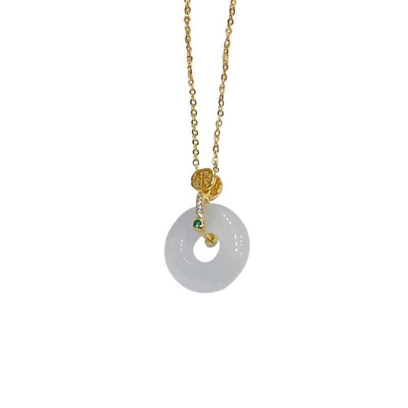 Ice Transparent White Jade Marrow Safety Buckle Necklace, Green Diamond Clavicle Chain, New Chinese Cheongsam