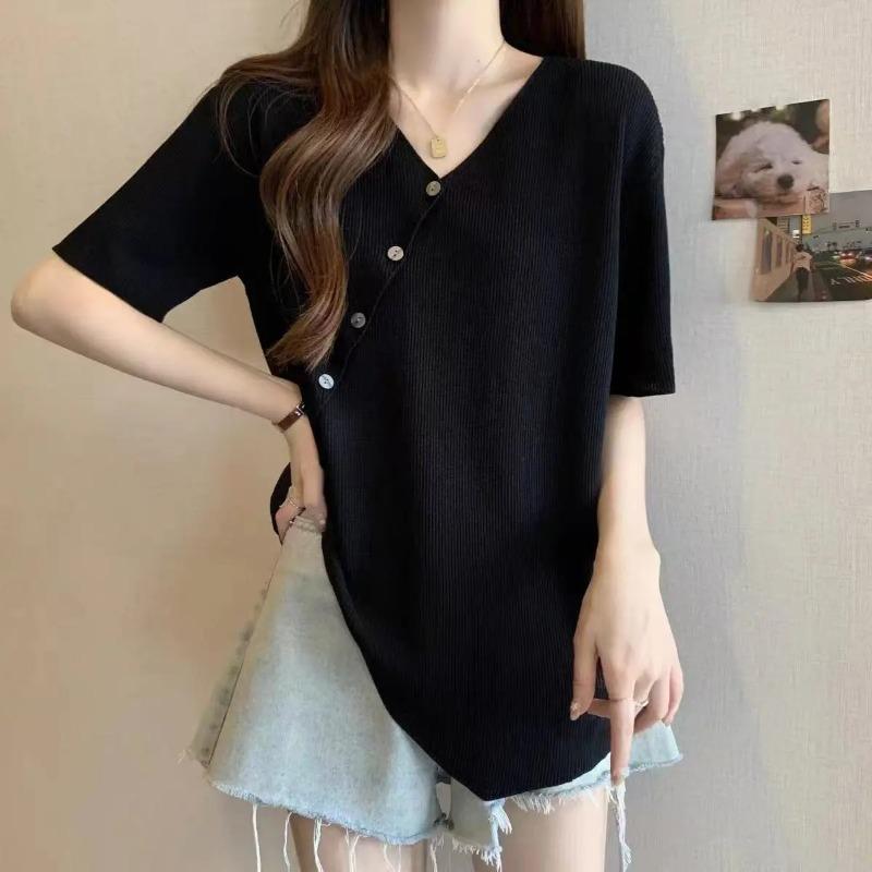 

Tops for Women New Chinese Style Irregular Summer Large Size Cool Short-sleeved Women s Versatile Women s Clothing 4XL чорний