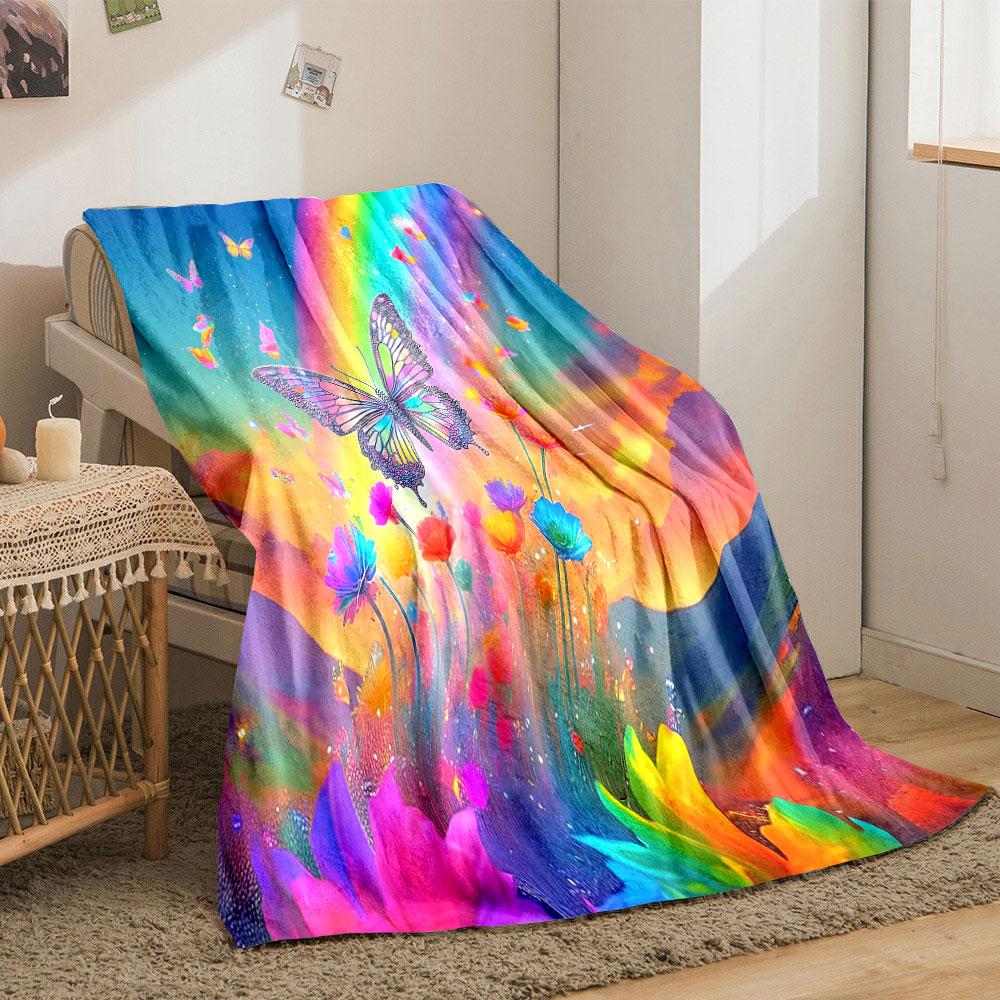 Colorful Butterflies and Rainbow Fantasy print blanket soft and cozy perfect for the living room bed sofa or a nap,gift