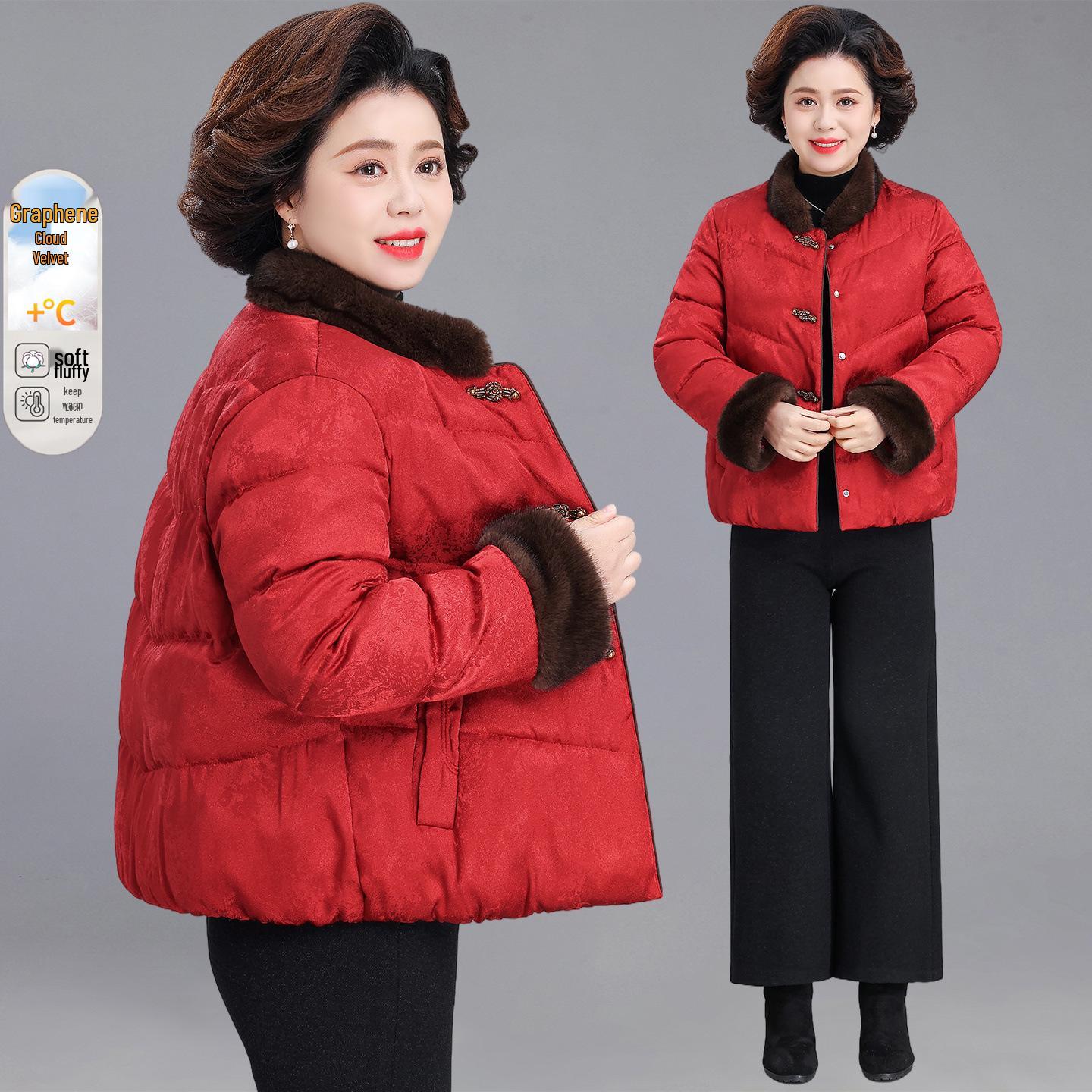 

2025 Winter Short Stand-up Collar Cotton Jacket for Petite Middle-aged & Elderly Women – Stylish & Warm Chinese Style XL (95-110 jin) красный