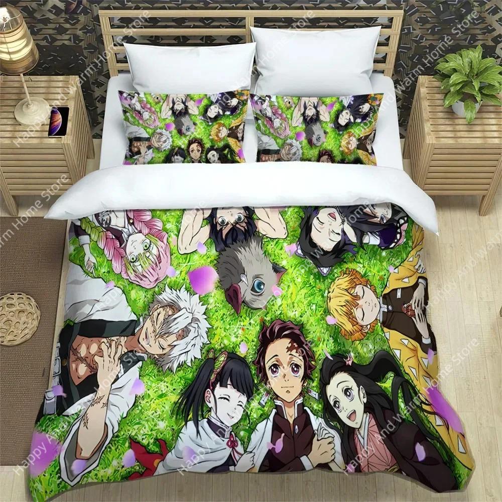 Comforter Demon Slayer Bedding Set Soft Bed Single/Double Japanese Manga Boys And Adolescents