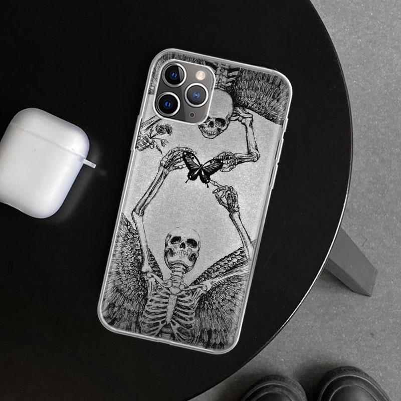 Anatomy Skeleton Heart Lovey Kiss Phone Case Cover for iPhone 11 12 13 Mini 14 15 Plus 16 Pro Max 17 Air 7 8 + SE Art Customized