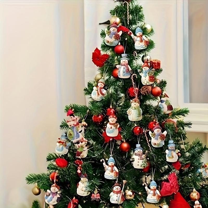 9 Pcs,Vintage,Christmas Hanging Decoration Set, Snowman & Tree Decoration with Lanyard,Perfect for Holiday Home,Party Decoration,Holiday Decorations