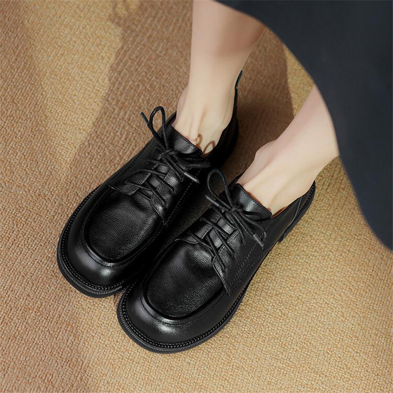 Fashion 2024 New Spring Genuine Leather Women Shoes Round Toe Women Pumps Shoes for Women Low Heel Loafers Ladies Shoes Zapatos De Mujer