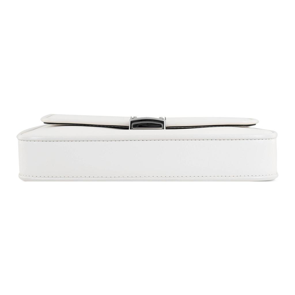 Michael Kors MK Bradshaw Solid Color Minimalist Flap Commuter Chain Leather Baguette Shoulder Bag Women Shoulder Bag Pure-White 30S1S2BL1L-085