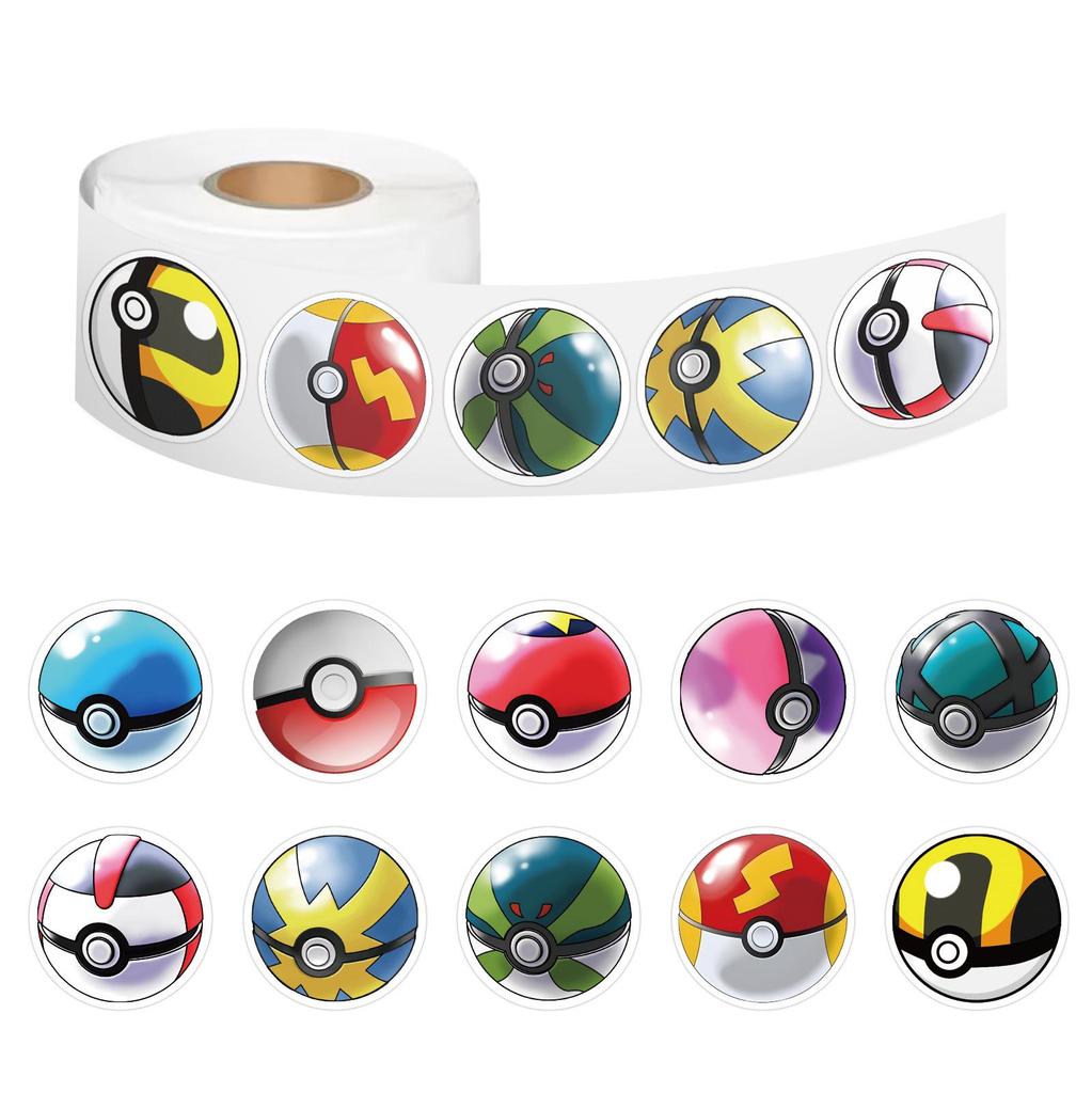 500PCS cartoon animation Pokémon elf ball stickers roll tape handbook DIY decorative sealing stickers waterproof cup toys
