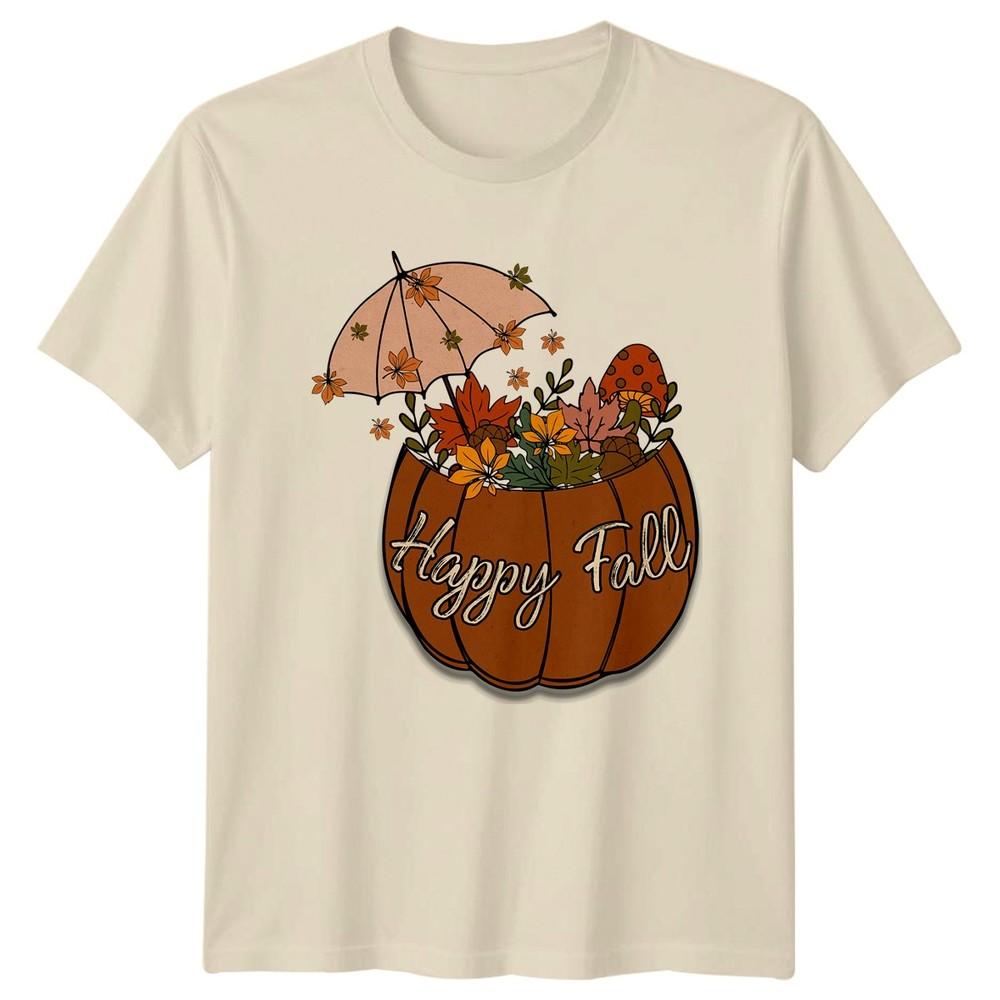 Happy Fall Unisexs TShirt Pumpkin Decor Autumn Thanksgiving Gift For Her
