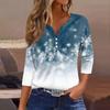 Women's T Shirt Tee Christmas Printed Button 3/4 Sleeve Tunic Daily Weekend Fashion Basic V- Neck Regular Top