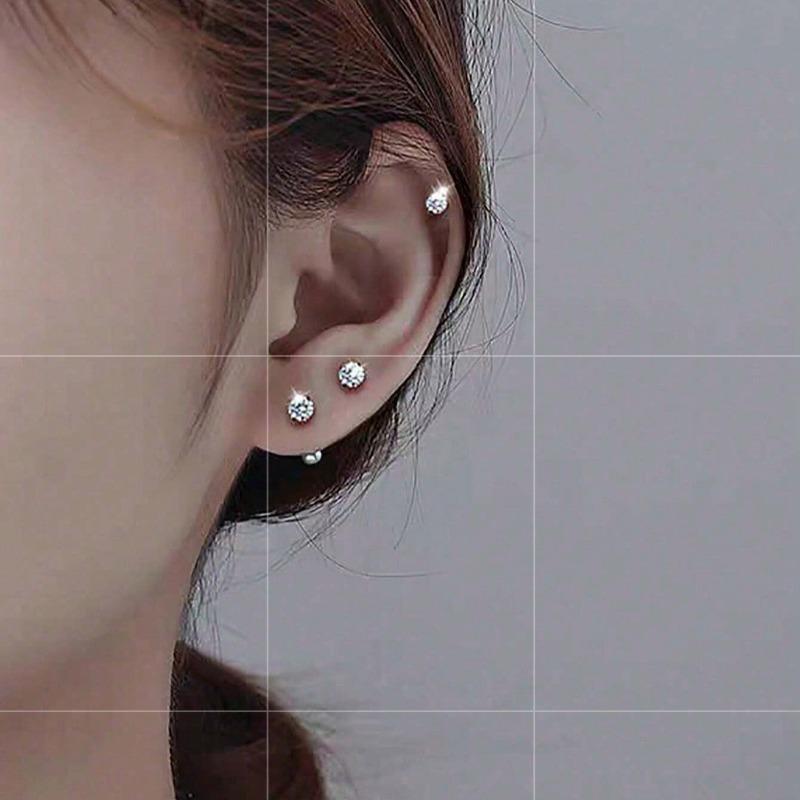 6 Stück/Set Elegante Minimalistische Damenohrringe, Titanstahl Eingelegt mit Künstlichem Zirkonia Ohrstecker, Glänzend & Praktisch für Ohrlochstechen