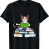 Cat On A Pile Of Books with Tea - Booklover & Catlover T-Shirt