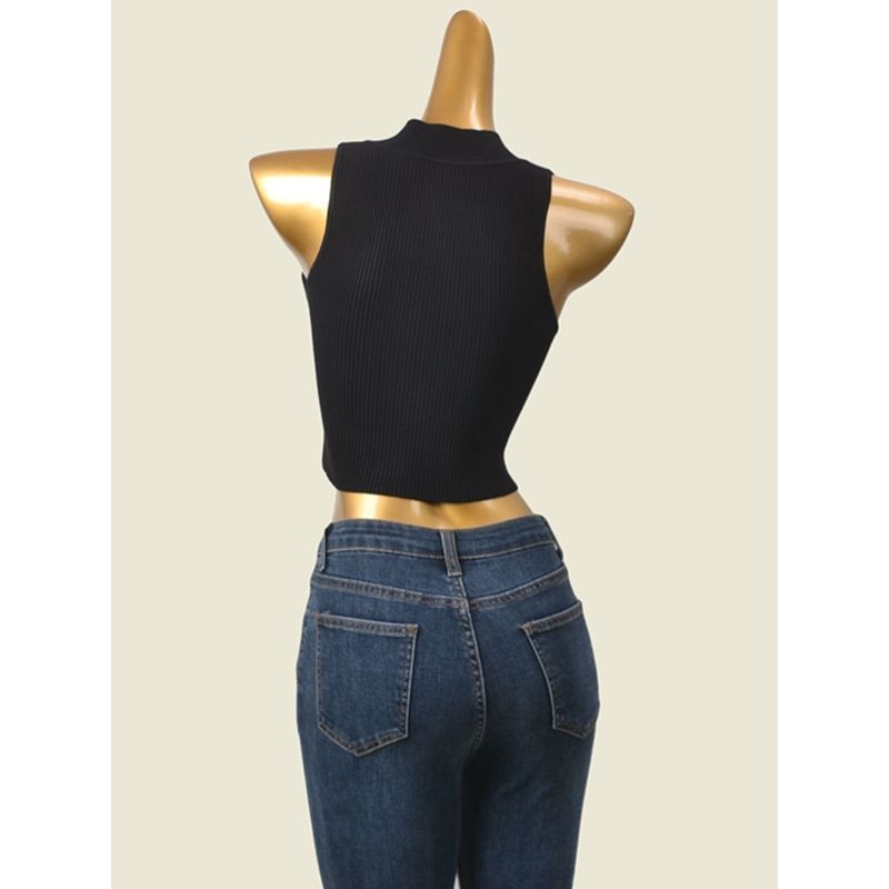 American Brand Accessible Luxury High Standing Collar Narrow Shoulder Knitting Vest Fashion Style Sexy Silm Bottoming Warm Top