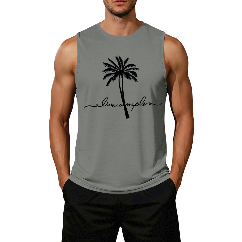 Men's Loose Fit Casual Sleeveless Tank Top Palm Tree Graphic Print Summer Muscle Shirt Lightweight Comfortable Activewear