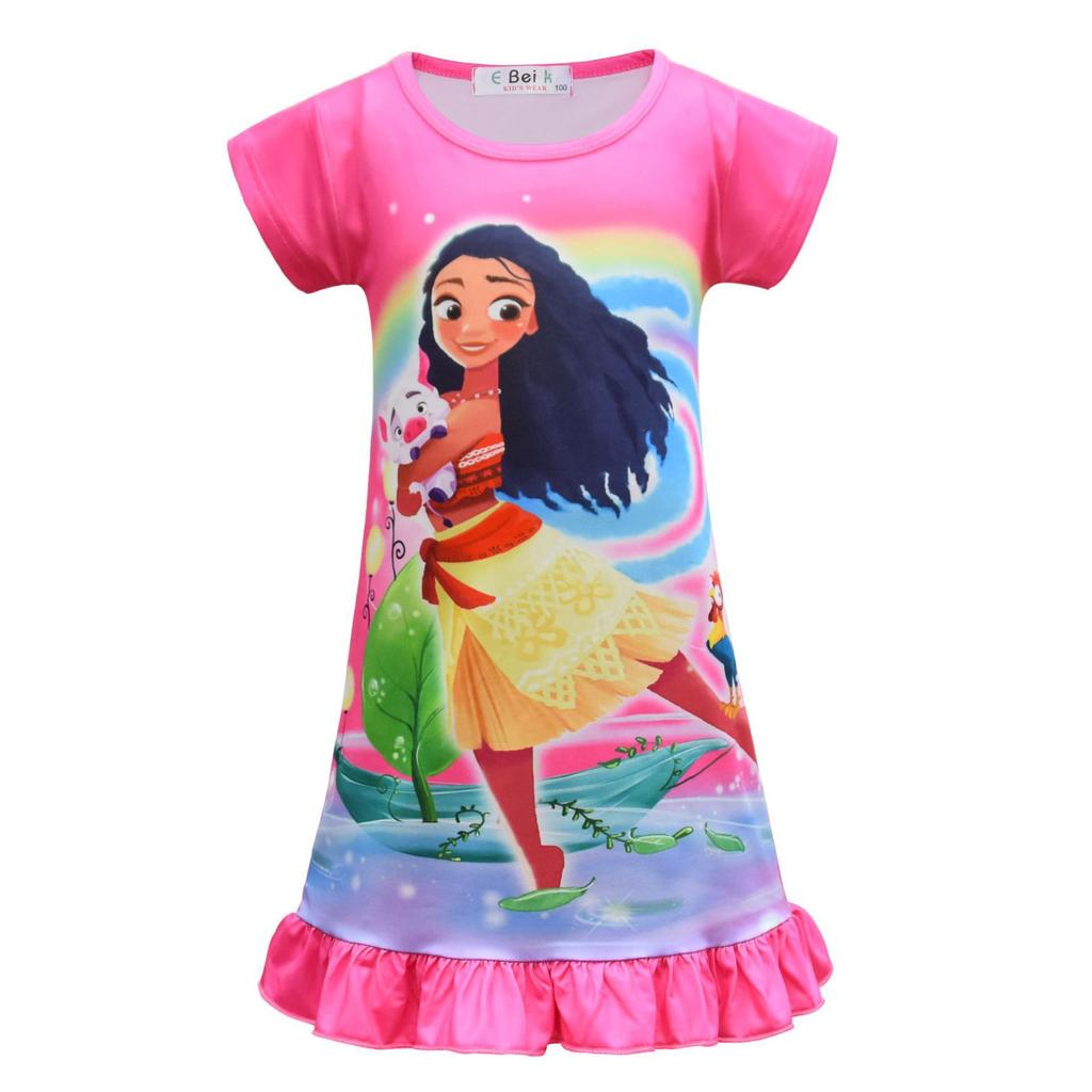 Mädchenkleid, Moana Aufdruck Kleidung, Kurzarm Schlafanzug Schlafanzüge Hauskleidung Rock 3175