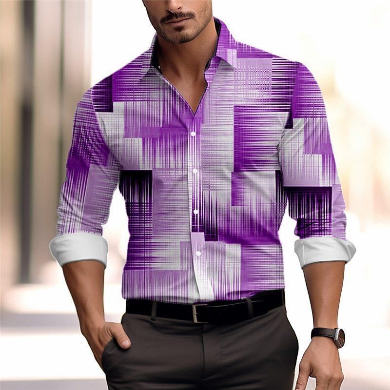 Striped men's business casual 3D printed shirt for outdoor wear, daily work folding, long sleeved oversized xs-6xL for comfort