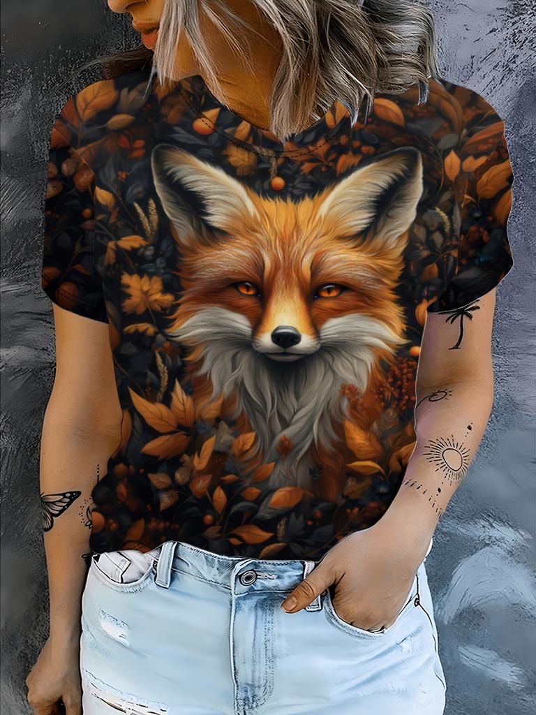 Summer Fox Squirrel T-Shirts Animal 3D Print Fashion Women Round Neck Short Sleeve T Shirt Tees Harajuku Y2K Top Female Clothing