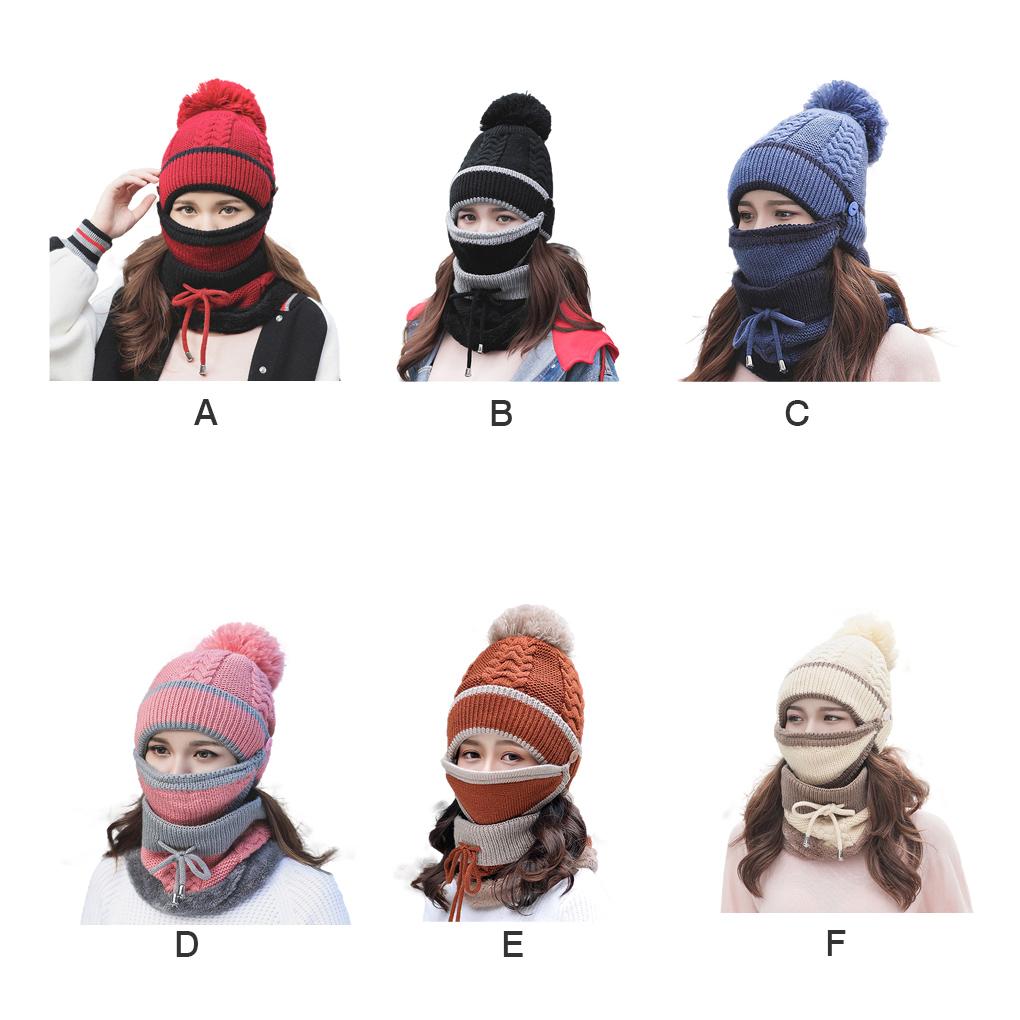 3PCS Women Beanie Hat Pom Bobble Scarf Set Knitted Winter Warm Snow Ski Cap Gift